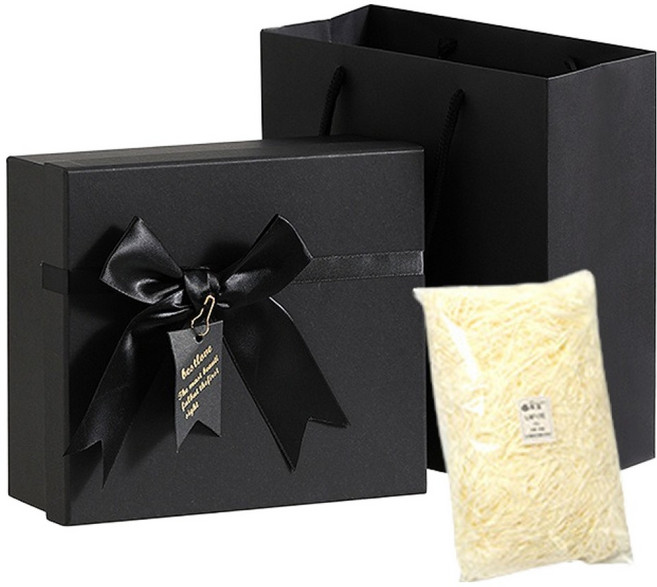 마르벨라 선물 포장박스 + 스타핑 + 쇼핑백 세트 중형 24 x 14 x 8 cm, 블랙, 1세트