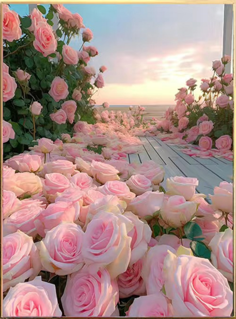 비엠디자인 플라워 소중한 십자수 50 x 65 cm, 장미와 조명, 1개