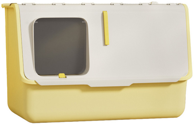 UrbanPaw 守愛前艙口超大全封閉貓砂盆, 1個, 白黃色