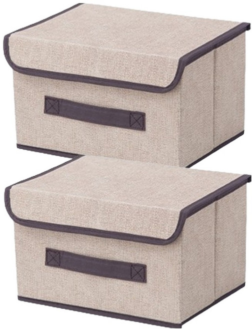 팔라리빙 접이식 덮개형 수납박스, 2개, 베이지