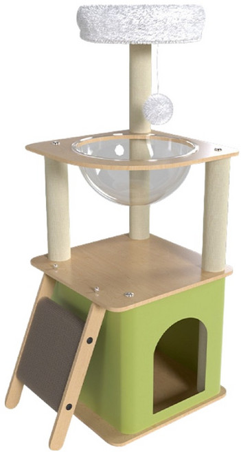 SkyLife 簡約綠屋貓跳台 Y25 100cm, 木色 + 白色, 1個