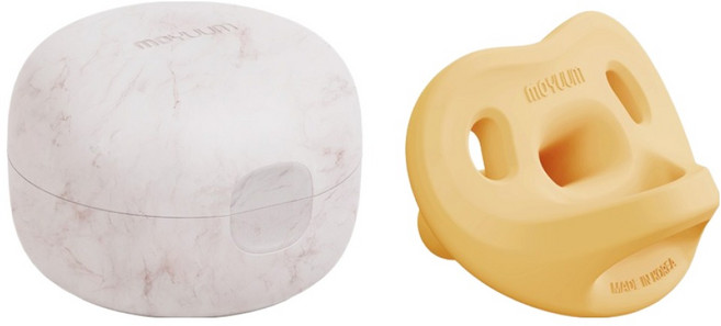 모윰 유아용 올 실리콘 마카롱 쪽쪽이 + 전용케이스 세트, 3단계(6개월이상), 머스타드, 1세트