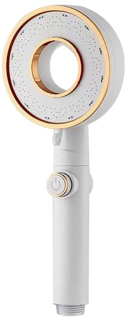 三檔增壓 甜甜圈造型蓮蓬頭 一鍵止水/增壓花灑/淋浴/SPA/水槍/節水/環保, 白色, 1個