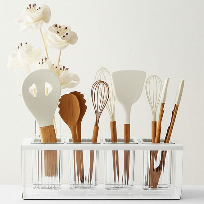 몽뭉 깔끔한 물빠짐 수저통 4구, 혼합색상, 1개