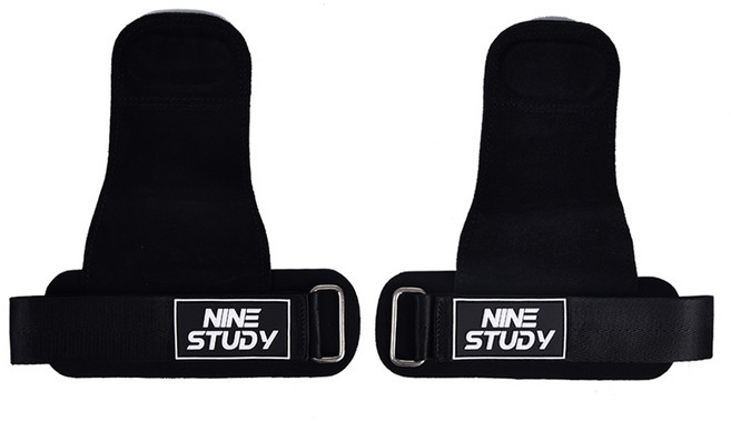 NINE STUDY 防滑重訓拉力帶 硬拉 皮革PRO款, 黑色, 2個
