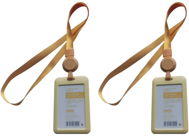 미소로운 가로 세로 양면 투명 길이조절 카드 케이스, 옐로우, 2개