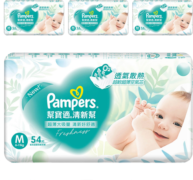 Pampers 幫寶適 原廠公司貨 清新幫黏貼型紙尿褲/尿布 6~11kg, M, 216片