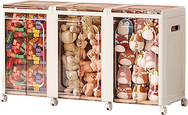 可視掀蓋玩具櫃 3層, 米白色, 1個