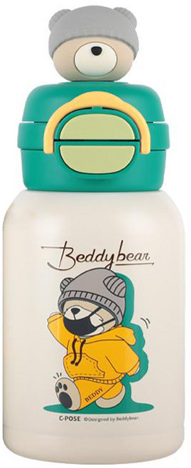 BEDDYBEAR 杯具熊 316不銹鋼 開口笑雙飲保溫杯, 愜意C熊 綠色 + 米色, 600ml, 1個