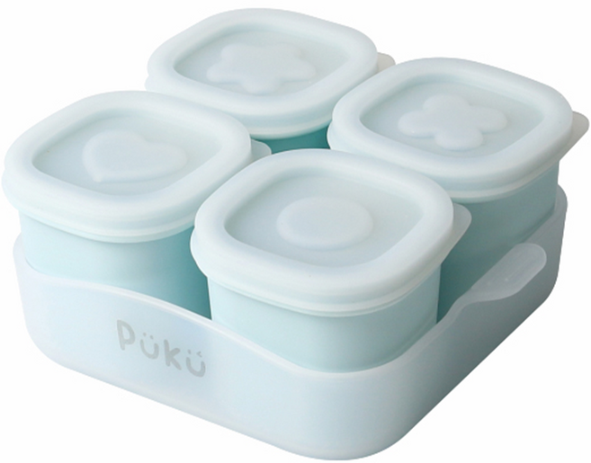 PUKU 藍色企鵝 午茶甜果醬矽膠副食品儲存盒4件組 附托盤, 1組, 藍莓, 260ml