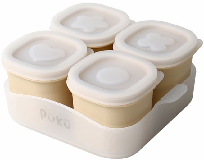 PUKU 藍色企鵝 午茶甜果醬矽膠副食品儲存盒4件組 附托盤, 1組, 杏桃, 260ml