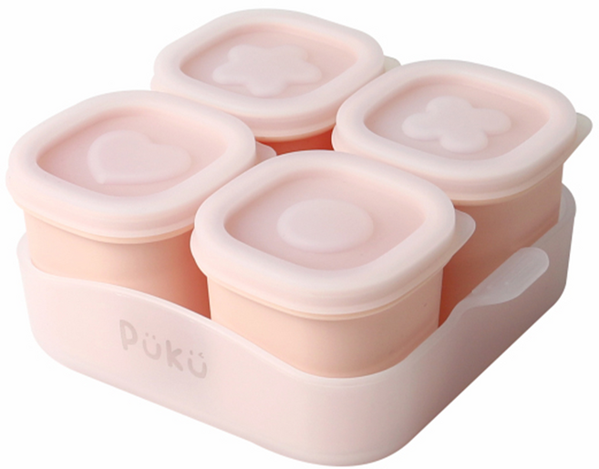 PUKU 藍色企鵝 午茶甜果醬矽膠副食品儲存盒4件組 附托盤, 1組, 草莓, 260ml
