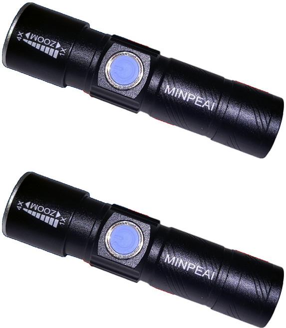 明沛 USB充電手電筒 MP9300 60g, 黑色, 2個