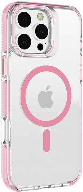 iPhone 16 Pro 金屬鏡頭立架 MagSafe磁吸雙料TPU + PMMA防摔手機殼 粉色