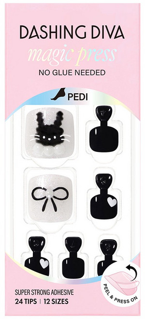 데싱디바 매직프레스 페디 블랙 래빗 세트, 1개, 블랙 + 실버 + 화이트