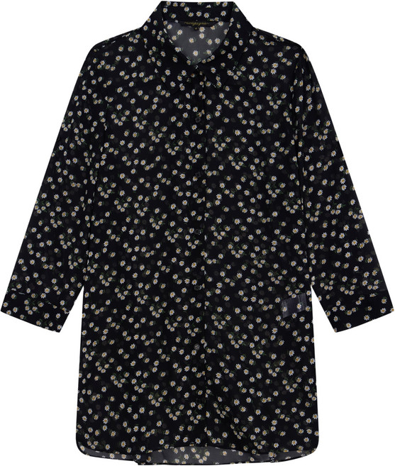 꼼빠니아 여성용 시스루 롤업 프린팅 반소매 아우터형 롱 블라우스 CADU5-WRC170