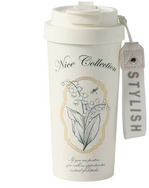 KNS 康納斯 Couselect 星語花海手提保溫陶瓷杯, 花朵款 白色, 550ml, 1個