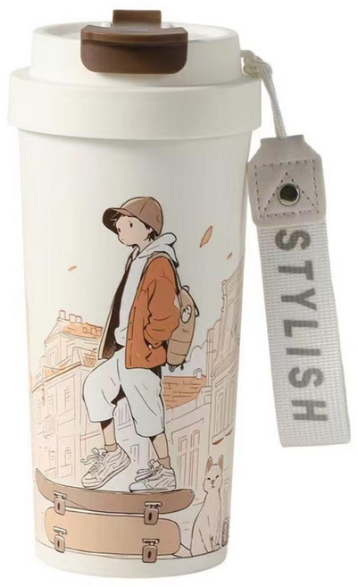 KNS 康納斯 Couselect 星語花海手提保溫陶瓷杯, 男孩款 米色, 550ml, 1個