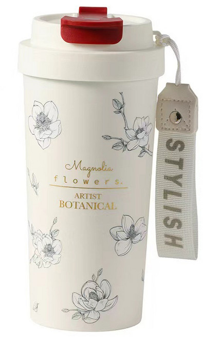 KNS 康納斯 Couselect 星語花海手提保溫陶瓷杯, 梅花款 米色, 550ml, 1個