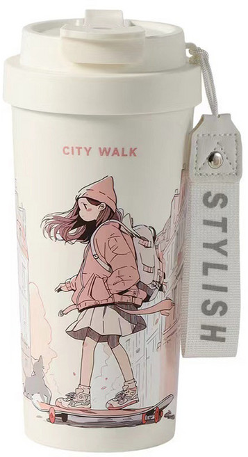 KNS 康納斯 Couselect 星語花海手提保溫陶瓷杯, 女孩款 白色, 550ml, 1個