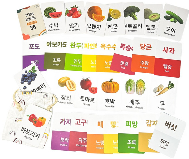 플레이맥스 첫만남 낱말카드 야채과일편 36종 + 보관가방 세트, 화이트 외, 1세트