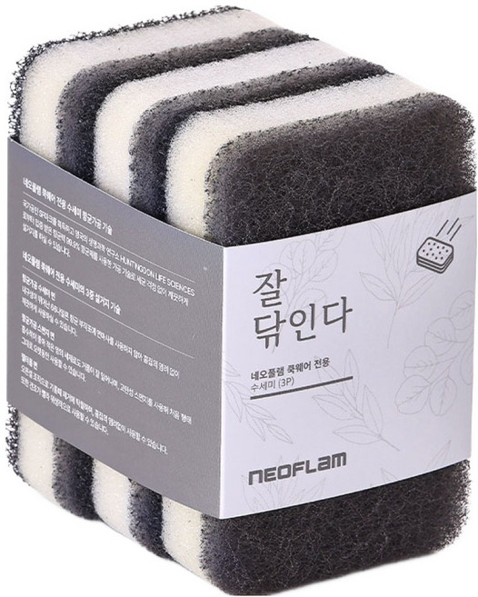 네오플램 3중 무흡집 스크레치방지 주방 수세미, 3개입, 1개