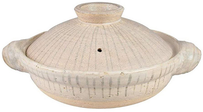 長谷園 伊賀燒利休10草陶鍋土鍋 1-2人 800ml 日本製 手繪線條 灰白色, 265mm, 1個
