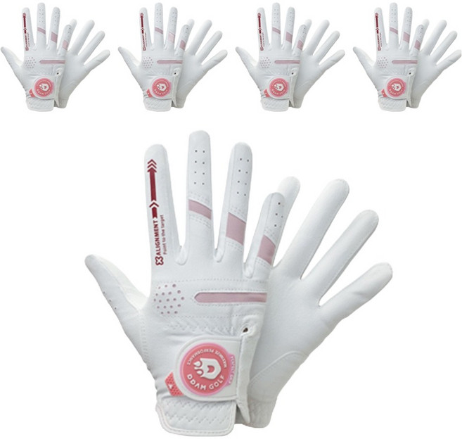 DDAM GOLF 女款 防滑高爾夫手套, 5雙, 白色 + 粉色