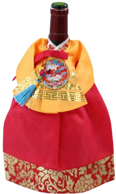 해피툴 궁중한복 꽃문양 와인커버, 꽃문양 레드금박치마, 1개