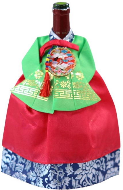 해피툴 궁중한복 꽃문양 와인커버, 꽃문양 레드청은박치마, 1개