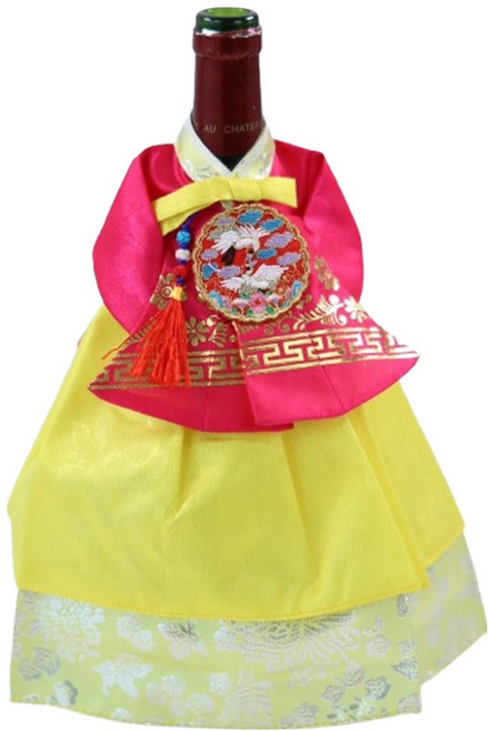 해피툴 궁중한복 꽃문양 와인커버, 꽃문양 옐로우은박치마, 1개