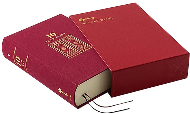 미도리 디자인필 10년 일기장 MD 노트 만년 다이어리, 버건디 레드, 1개