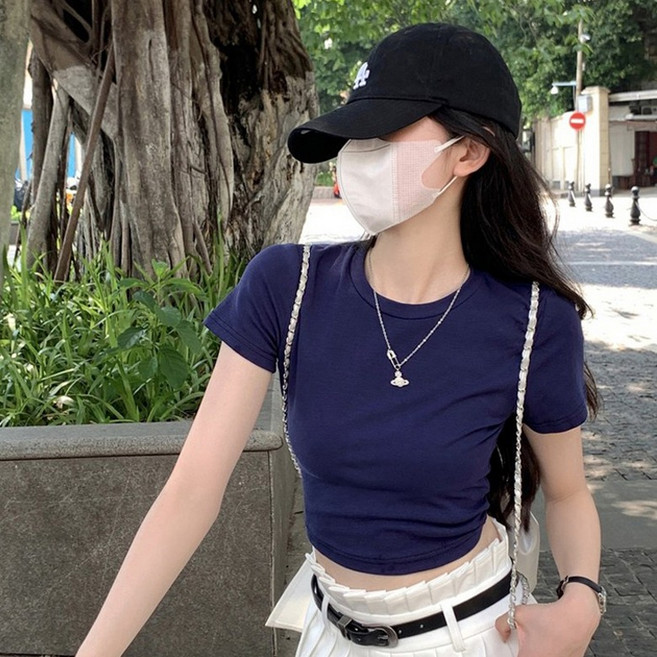 타니즈 여성용 아들리 데일리 무지 크롭 쫀쫀 반팔 티셔츠