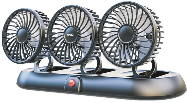 지니큐 USB타입 3헤드 차량용 5엽날개 3단풍량 써큘레이터, 블랙, FC-300A