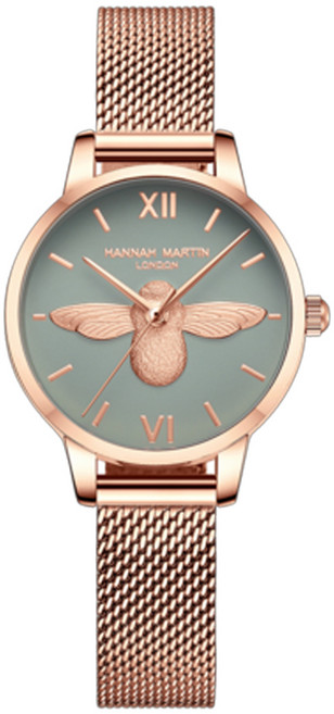 HANNAH MARTIN 漢娜馬汀 3D立體蜜蜂浮雕米蘭帶腕錶 HM-112-GN