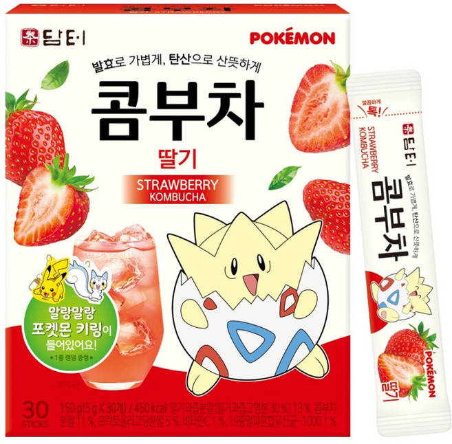 Damtuh 丹特 寶可夢 康普茶 草莓, 5g, 30入, 1個