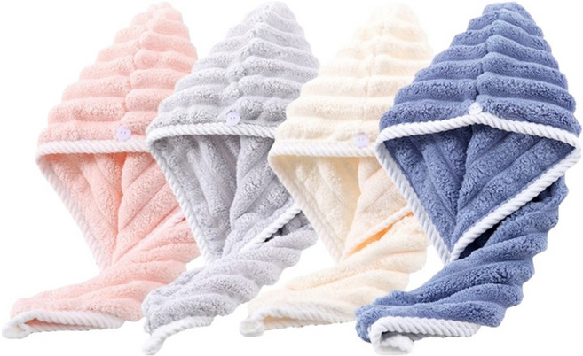 Reddot 紅點生活 雲朵果凍條絨包邊乾髮帽4件組, 米杏色 + 糖果粉 + 霧霾藍 + 雲霜灰, 1組