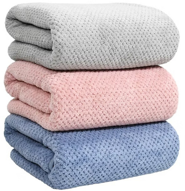 MORINO 摩力諾 超細纖維 菱格紋速乾毛巾 MO784, 粉色 + 藍色 + 灰色, 1組