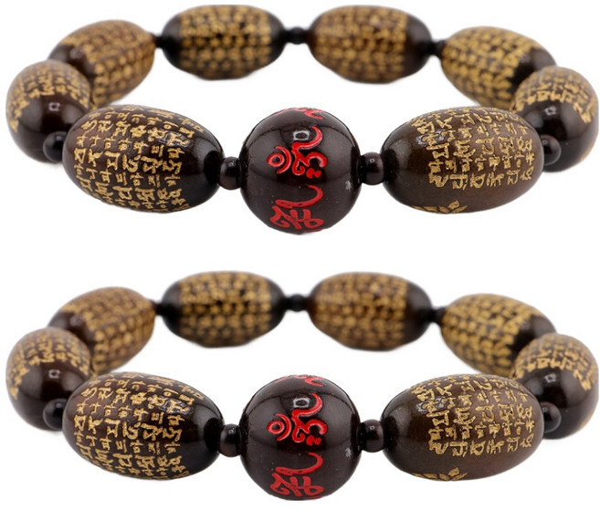 반야심 벽조목 육자진언 광명진언 연꽃씨앗 염주팔찌 18cm, 짙은 갈색, 2개