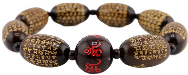 반야심 벽조목 육자진언 광명진언 연꽃씨앗 염주팔찌 18cm, 짙은 갈색, 1개