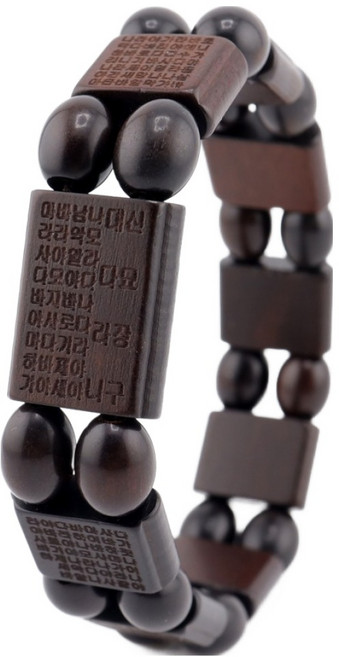 반야심 벽조목 신묘장구대다라니 한글 두줄 염주팔찌 18cm, 짙은 갈색, 1개