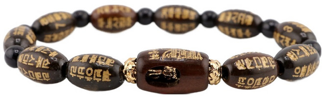 반야심 벽조목 삼존불 반야심경 한줄 염주팔찌 17.5cm, 짙은 갈색, 1개