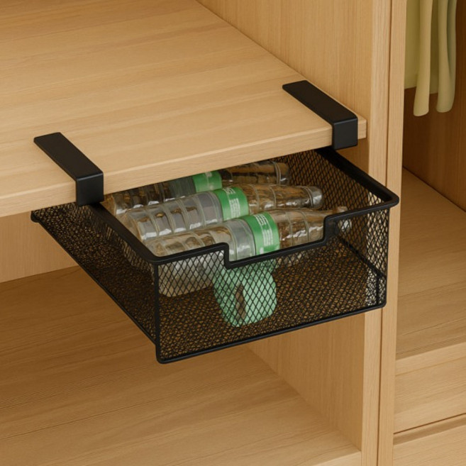 철재 무타공 슬라이딩 언더 서랍 38 x 25 x 12 cm, Black, 1개