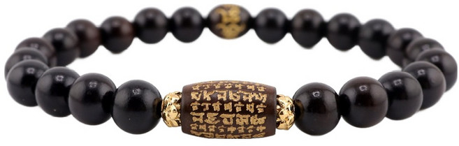 반야심 벽조목 삼존불 광명진언 한줄 염주팔찌 17.5cm, 짙은 갈색, 1개