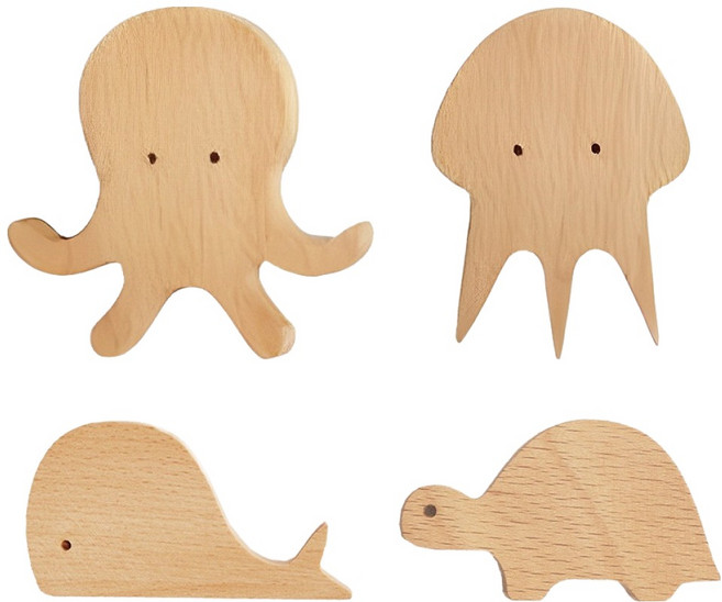 好物良品 北歐原木免釘強力自黏掛勾, 4個, 海底世界