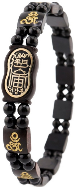 반야심 벽조목 전체 옴자 부적 금분 염주팔찌 건강부 17.5cm, 짙은 갈색, 1개