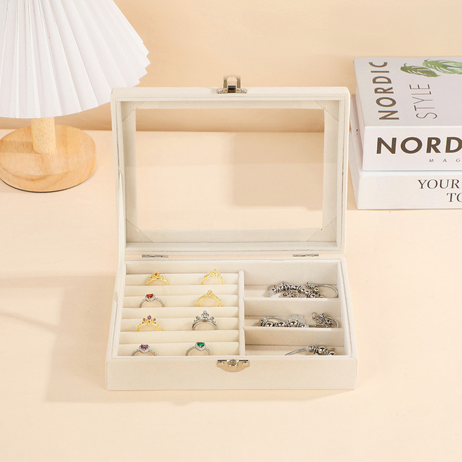 리빙웍스 칸칸 벨벳 악세서리 화장대 소형 보관함, 베이지 하프, 1개