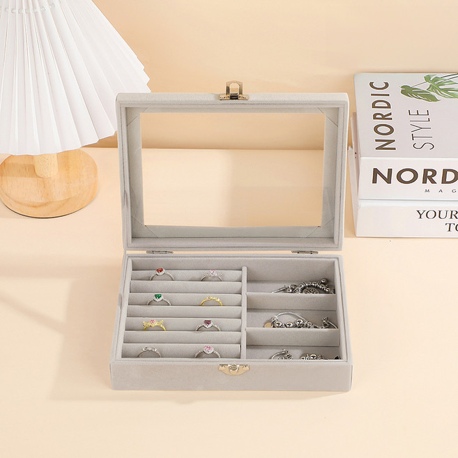 리빙웍스 칸칸 벨벳 악세서리 화장대 소형 보관함, 그레이 하프, 1개