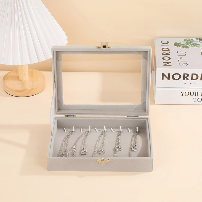 리빙웍스 칸칸 벨벳 악세서리 화장대 소형 보관함, 그레이 목걸이칸, 1개