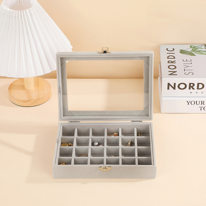 리빙웍스 칸칸 벨벳 악세서리 화장대 소형 보관함, 그레이 24칸, 1개